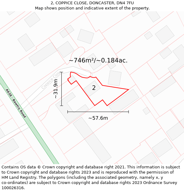 2, COPPICE CLOSE, DONCASTER, DN4 7FU: Plot and title map