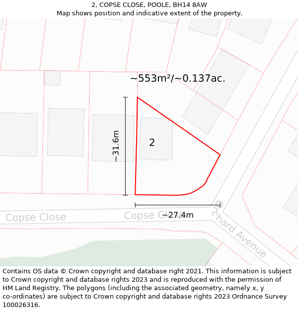 2, COPSE CLOSE, POOLE, BH14 8AW: Plot and title map