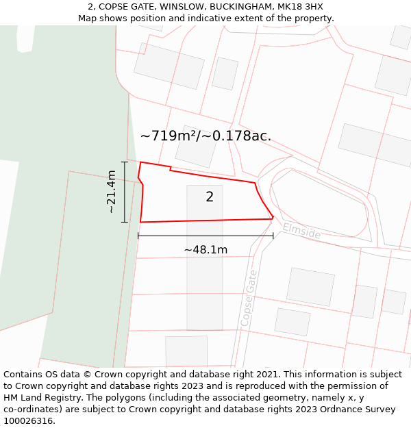 2, COPSE GATE, WINSLOW, BUCKINGHAM, MK18 3HX: Plot and title map
