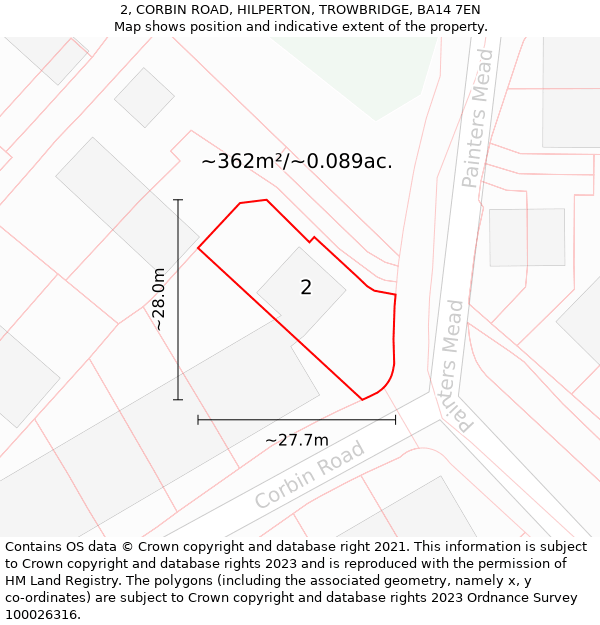 2, CORBIN ROAD, HILPERTON, TROWBRIDGE, BA14 7EN: Plot and title map