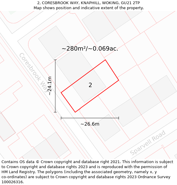 2, CORESBROOK WAY, KNAPHILL, WOKING, GU21 2TP: Plot and title map