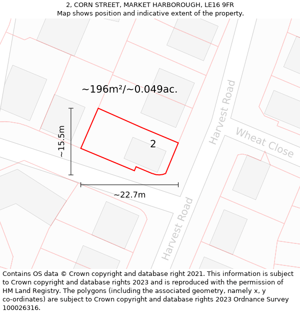 2, CORN STREET, MARKET HARBOROUGH, LE16 9FR: Plot and title map