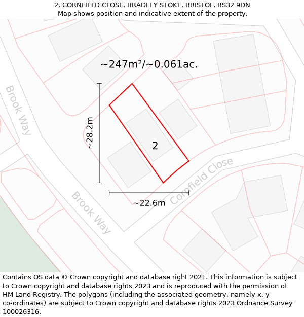 2, CORNFIELD CLOSE, BRADLEY STOKE, BRISTOL, BS32 9DN: Plot and title map