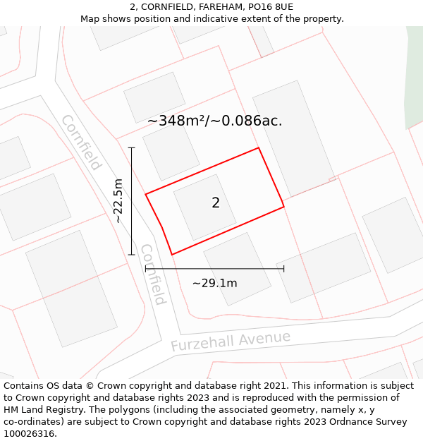 2, CORNFIELD, FAREHAM, PO16 8UE: Plot and title map