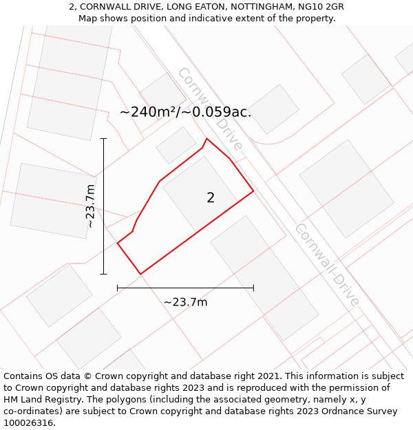 2, CORNWALL DRIVE, LONG EATON, NOTTINGHAM, NG10 2GR: Plot and title map