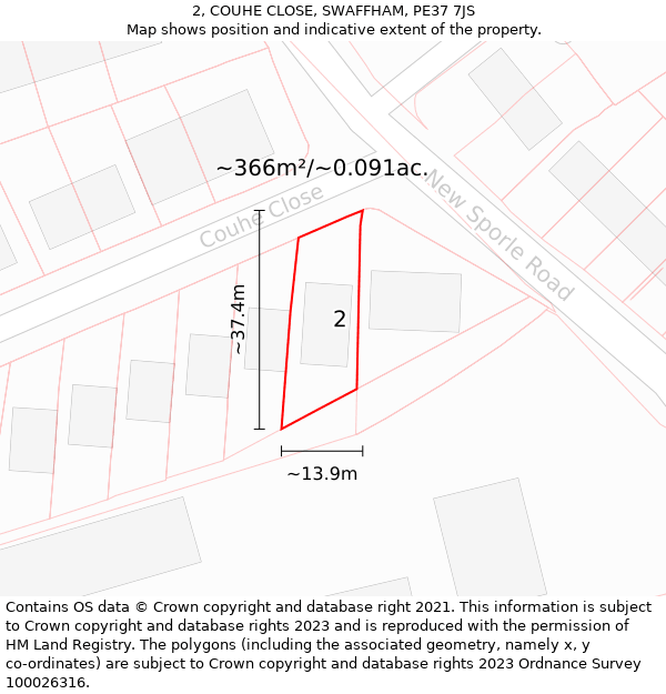 2, COUHE CLOSE, SWAFFHAM, PE37 7JS: Plot and title map