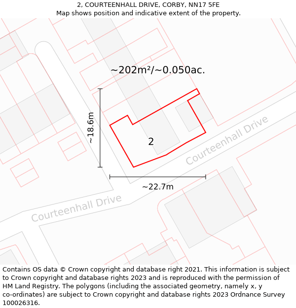 2, COURTEENHALL DRIVE, CORBY, NN17 5FE: Plot and title map