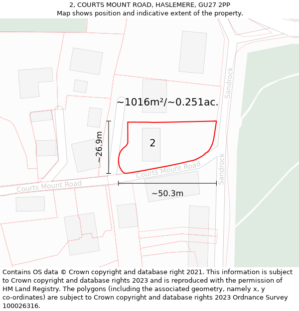 2, COURTS MOUNT ROAD, HASLEMERE, GU27 2PP: Plot and title map