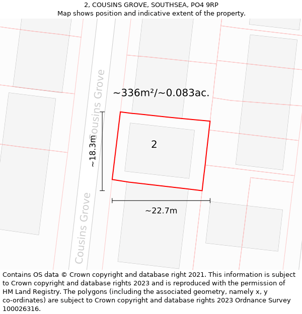 2, COUSINS GROVE, SOUTHSEA, PO4 9RP: Plot and title map