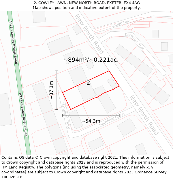 2, COWLEY LAWN, NEW NORTH ROAD, EXETER, EX4 4AG: Plot and title map