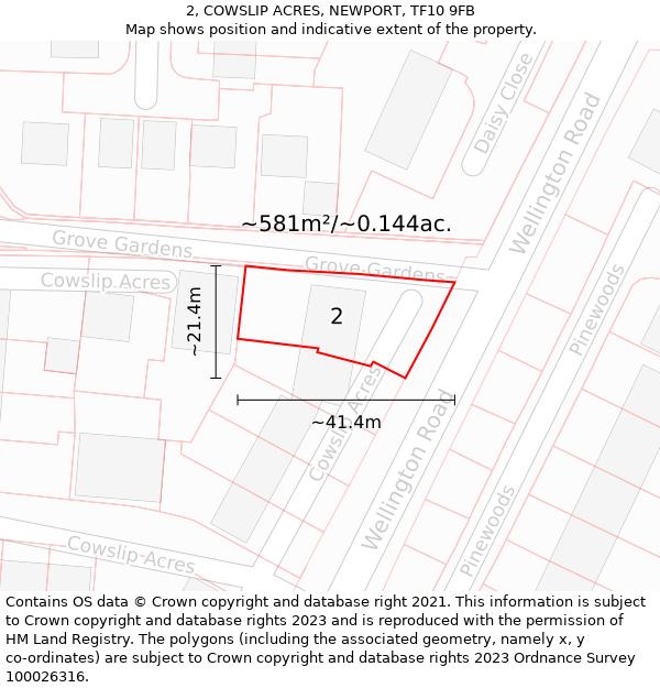 2, COWSLIP ACRES, NEWPORT, TF10 9FB: Plot and title map