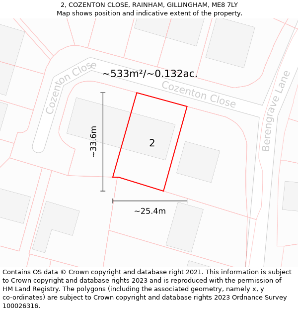 2, COZENTON CLOSE, RAINHAM, GILLINGHAM, ME8 7LY: Plot and title map