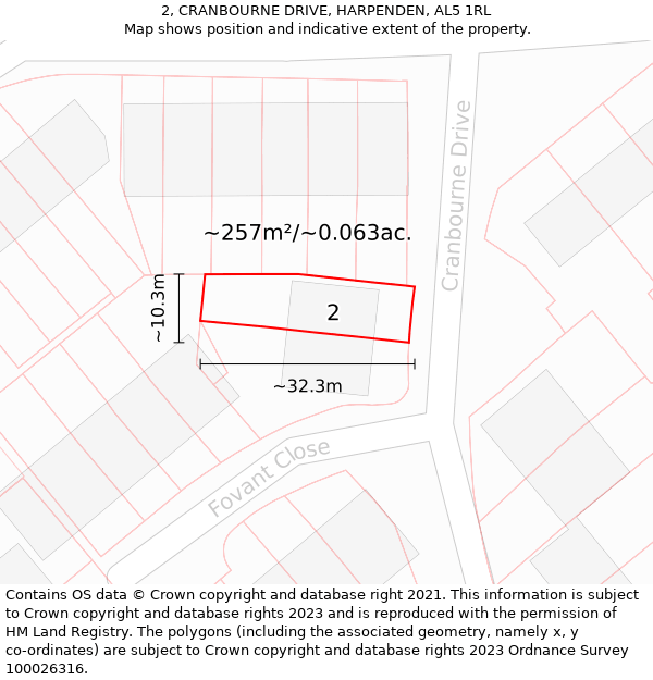 2, CRANBOURNE DRIVE, HARPENDEN, AL5 1RL: Plot and title map