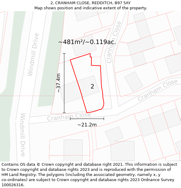 2, CRANHAM CLOSE, REDDITCH, B97 5AY: Plot and title map