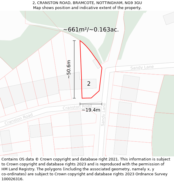 2, CRANSTON ROAD, BRAMCOTE, NOTTINGHAM, NG9 3GU: Plot and title map