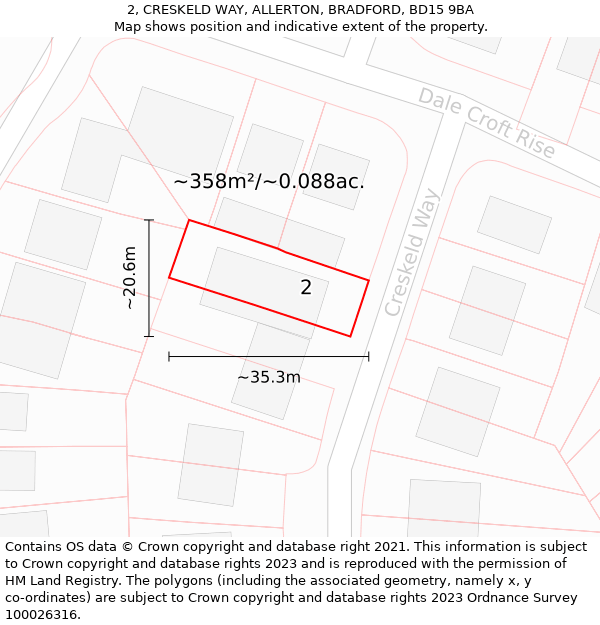 2, CRESKELD WAY, ALLERTON, BRADFORD, BD15 9BA: Plot and title map