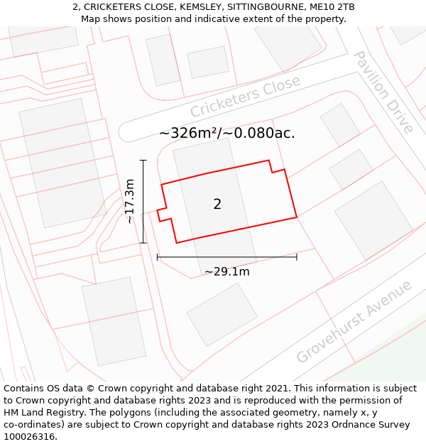 2, CRICKETERS CLOSE, KEMSLEY, SITTINGBOURNE, ME10 2TB: Plot and title map