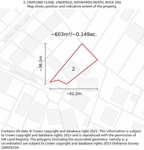 2, CRIPLAND CLOSE, LINDFIELD, HAYWARDS HEATH, RH16 2SQ: Plot and title map