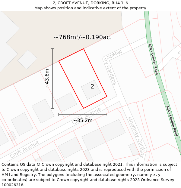 2, CROFT AVENUE, DORKING, RH4 1LN: Plot and title map