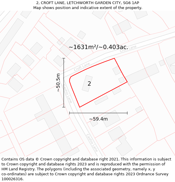 2, CROFT LANE, LETCHWORTH GARDEN CITY, SG6 1AP: Plot and title map