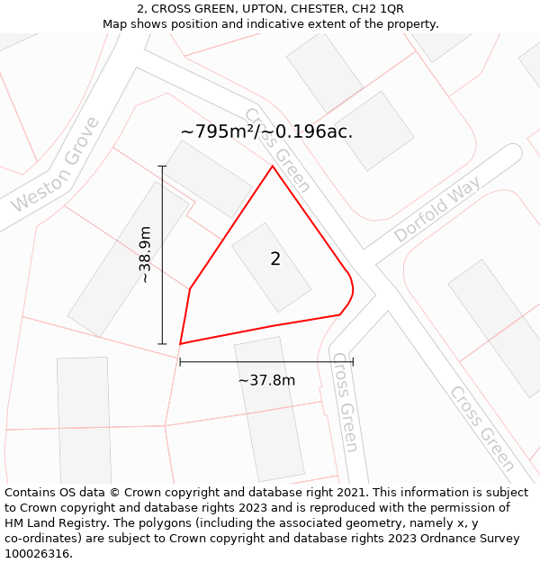 2, CROSS GREEN, UPTON, CHESTER, CH2 1QR: Plot and title map