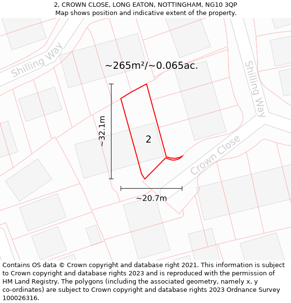 2, CROWN CLOSE, LONG EATON, NOTTINGHAM, NG10 3QP: Plot and title map