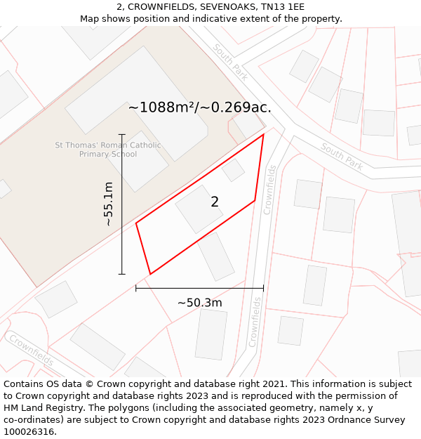 2, CROWNFIELDS, SEVENOAKS, TN13 1EE: Plot and title map