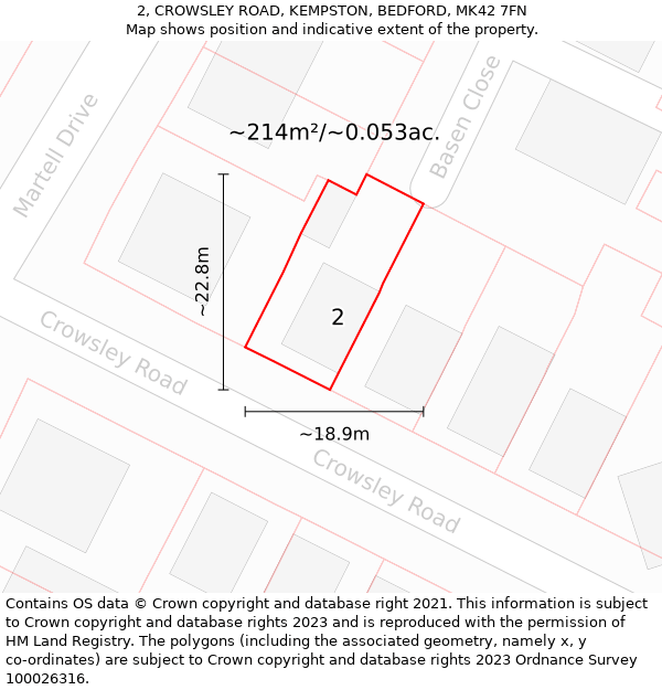 2, CROWSLEY ROAD, KEMPSTON, BEDFORD, MK42 7FN: Plot and title map