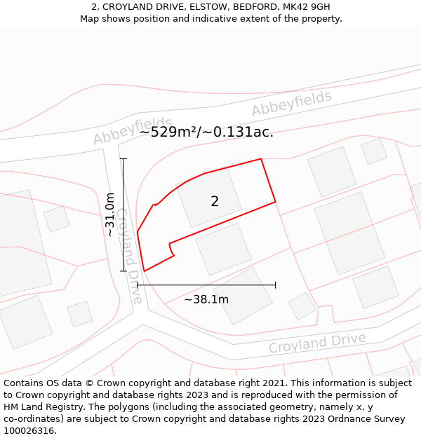 2, CROYLAND DRIVE, ELSTOW, BEDFORD, MK42 9GH: Plot and title map