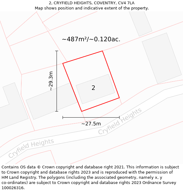 2, CRYFIELD HEIGHTS, COVENTRY, CV4 7LA: Plot and title map