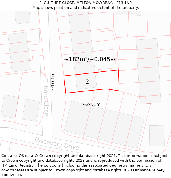 2, CULTURE CLOSE, MELTON MOWBRAY, LE13 1NP: Plot and title map