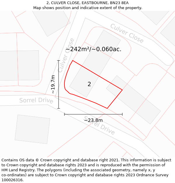 2, CULVER CLOSE, EASTBOURNE, BN23 8EA: Plot and title map