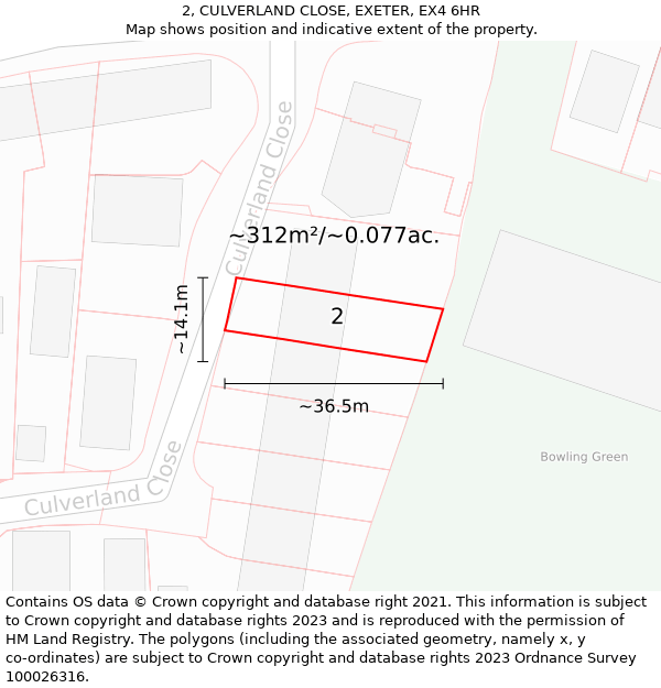 2, CULVERLAND CLOSE, EXETER, EX4 6HR: Plot and title map