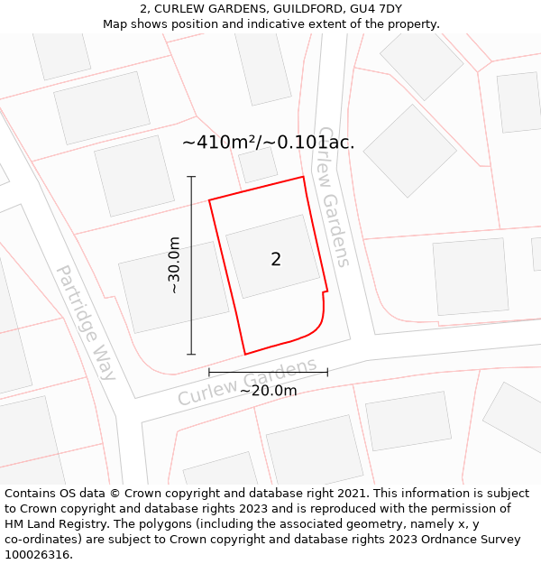 2, CURLEW GARDENS, GUILDFORD, GU4 7DY: Plot and title map