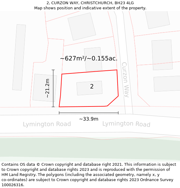 2, CURZON WAY, CHRISTCHURCH, BH23 4LG: Plot and title map