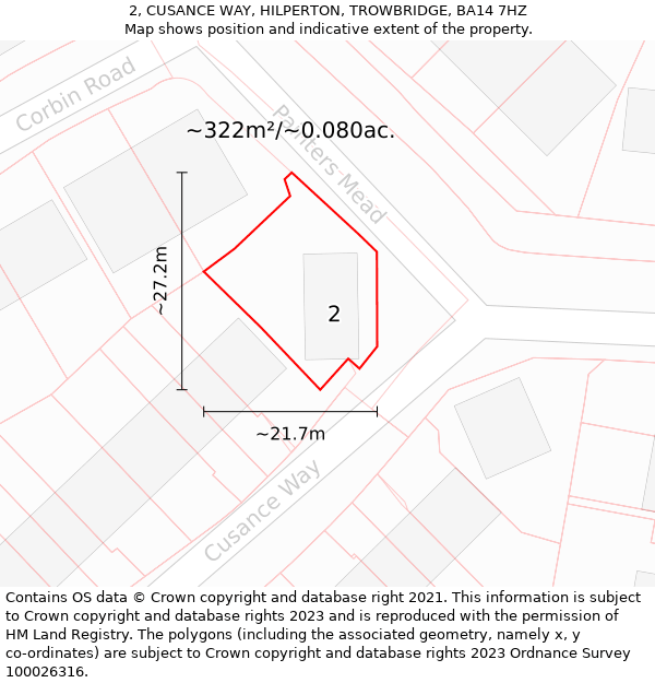 2, CUSANCE WAY, HILPERTON, TROWBRIDGE, BA14 7HZ: Plot and title map