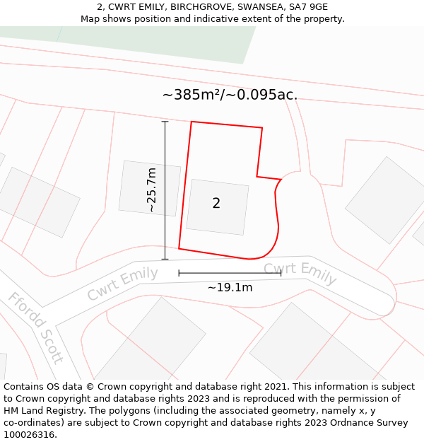 2, CWRT EMILY, BIRCHGROVE, SWANSEA, SA7 9GE: Plot and title map