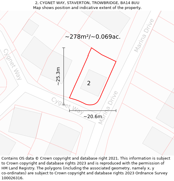 2, CYGNET WAY, STAVERTON, TROWBRIDGE, BA14 8UU: Plot and title map