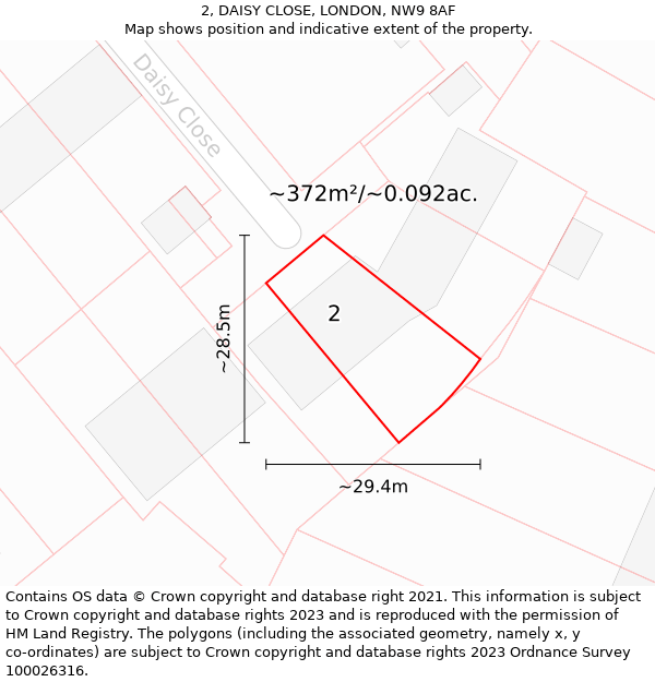 2, DAISY CLOSE, LONDON, NW9 8AF: Plot and title map