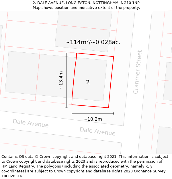 2, DALE AVENUE, LONG EATON, NOTTINGHAM, NG10 1NP: Plot and title map