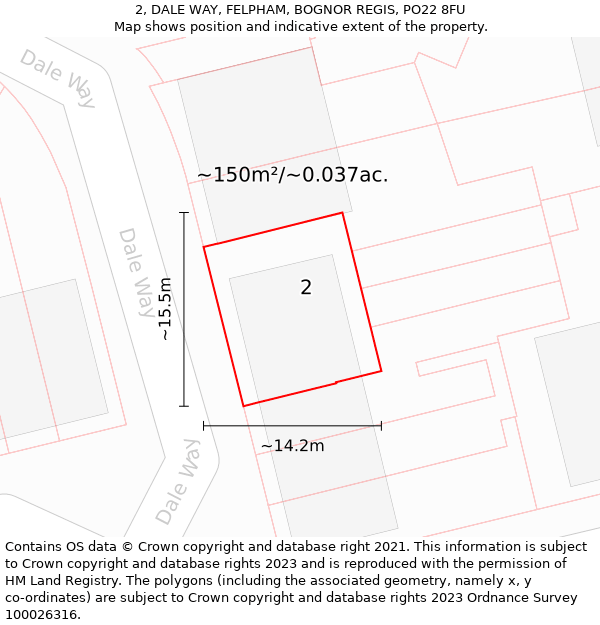 2, DALE WAY, FELPHAM, BOGNOR REGIS, PO22 8FU: Plot and title map