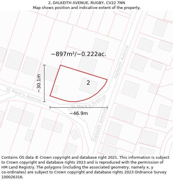 2, DALKEITH AVENUE, RUGBY, CV22 7NN: Plot and title map