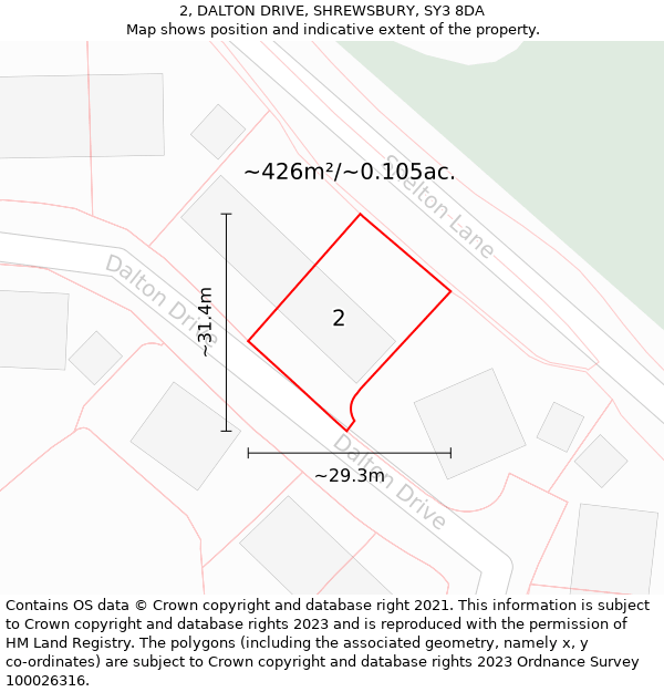 2, DALTON DRIVE, SHREWSBURY, SY3 8DA: Plot and title map