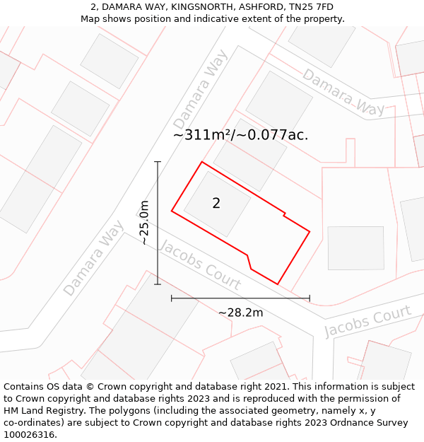 2, DAMARA WAY, KINGSNORTH, ASHFORD, TN25 7FD: Plot and title map