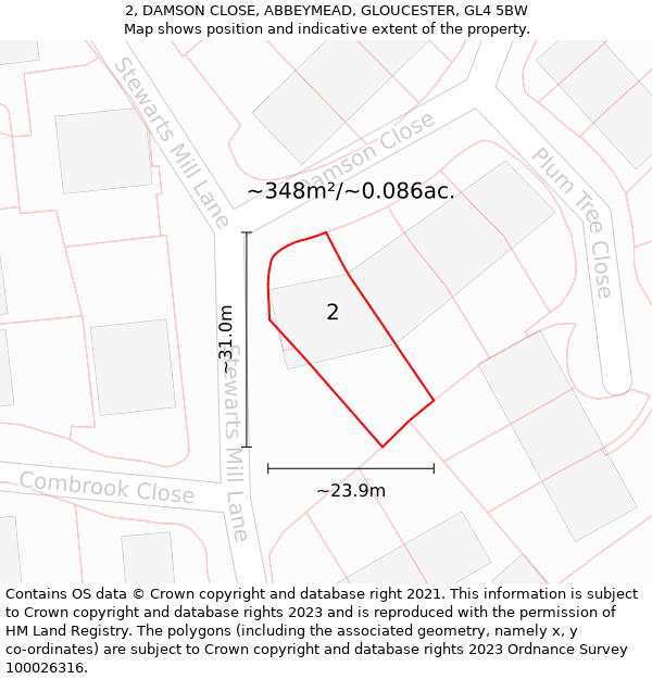 2, DAMSON CLOSE, ABBEYMEAD, GLOUCESTER, GL4 5BW: Plot and title map