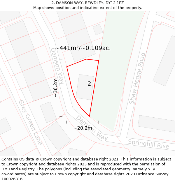 2, DAMSON WAY, BEWDLEY, DY12 1EZ: Plot and title map