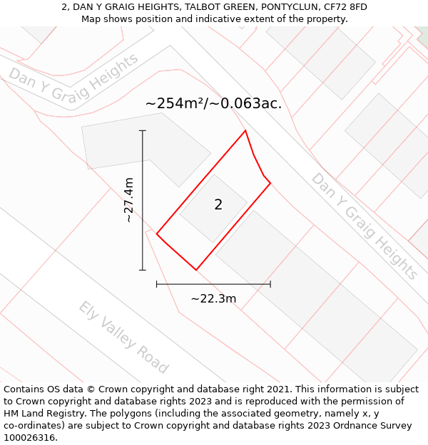 2, DAN Y GRAIG HEIGHTS, TALBOT GREEN, PONTYCLUN, CF72 8FD: Plot and title map