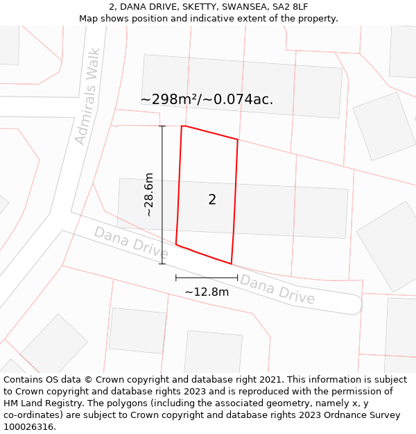 2, DANA DRIVE, SKETTY, SWANSEA, SA2 8LF: Plot and title map