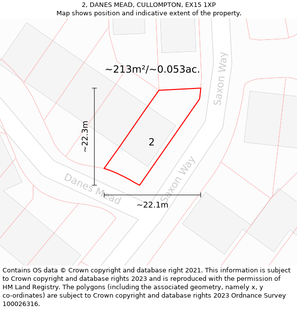 2, DANES MEAD, CULLOMPTON, EX15 1XP: Plot and title map