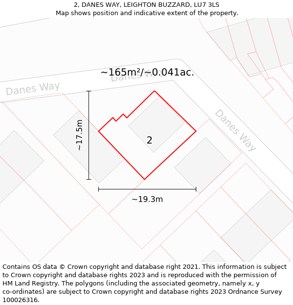 2, DANES WAY, LEIGHTON BUZZARD, LU7 3LS: Plot and title map